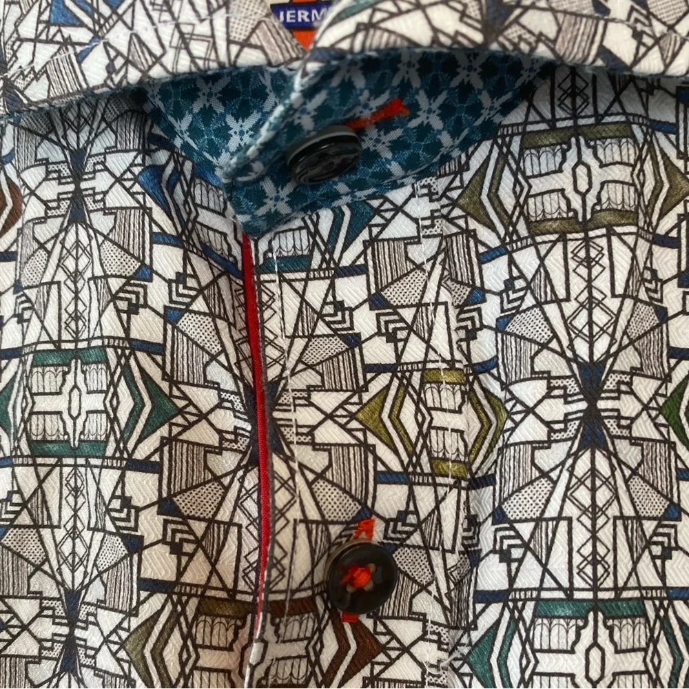 Jermyn & Bond Men's  Geometric modern fit Patterned Button-Up Oxford Shirt Small - Picture 6 of 16